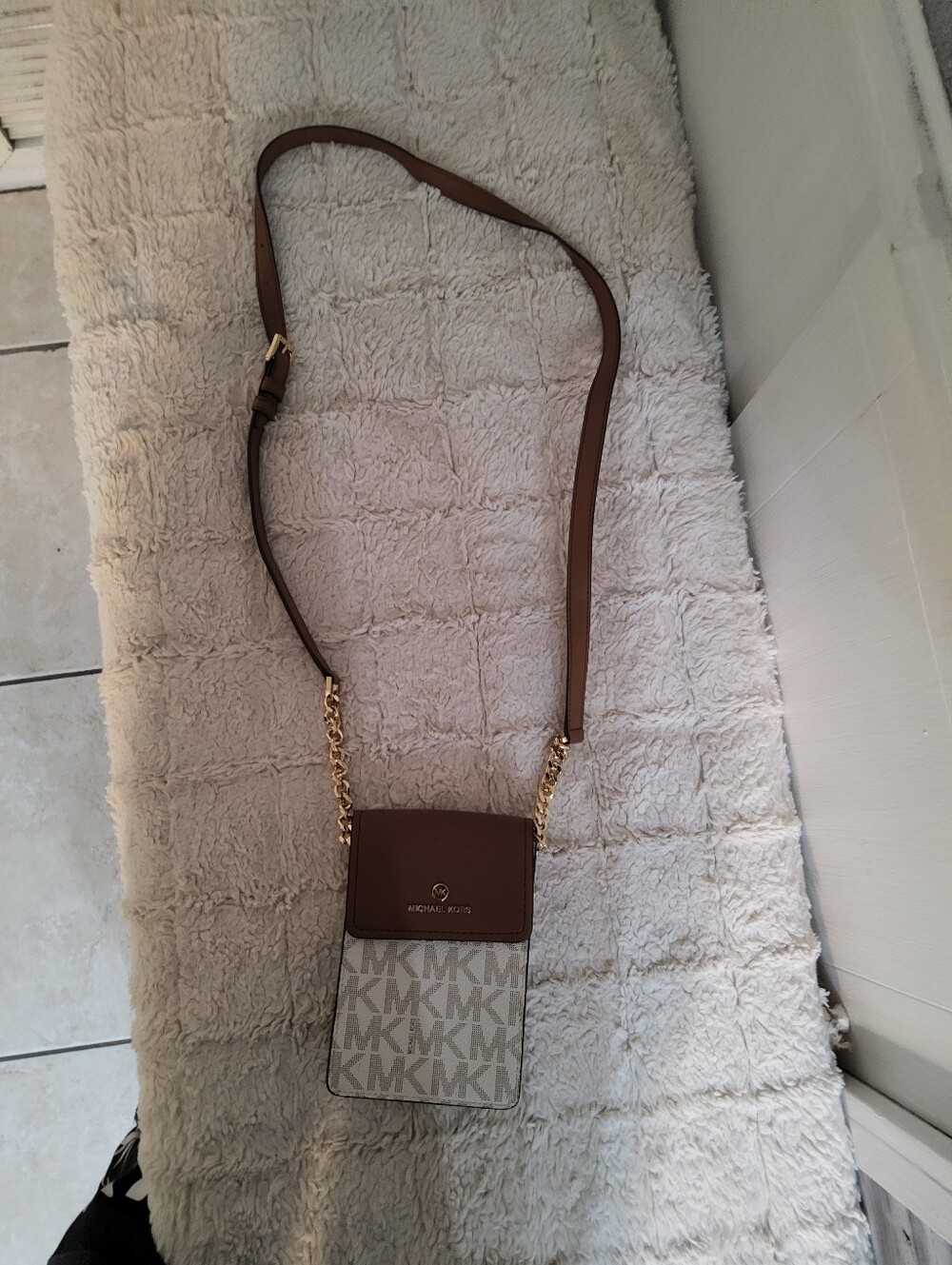 Michael Kors Brown and Beige Logo Crossbody Phone Bag